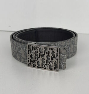 Christian Dior Jacquard Oblique Cosmo Belt Grey Canvas Body CD Logo Buckle